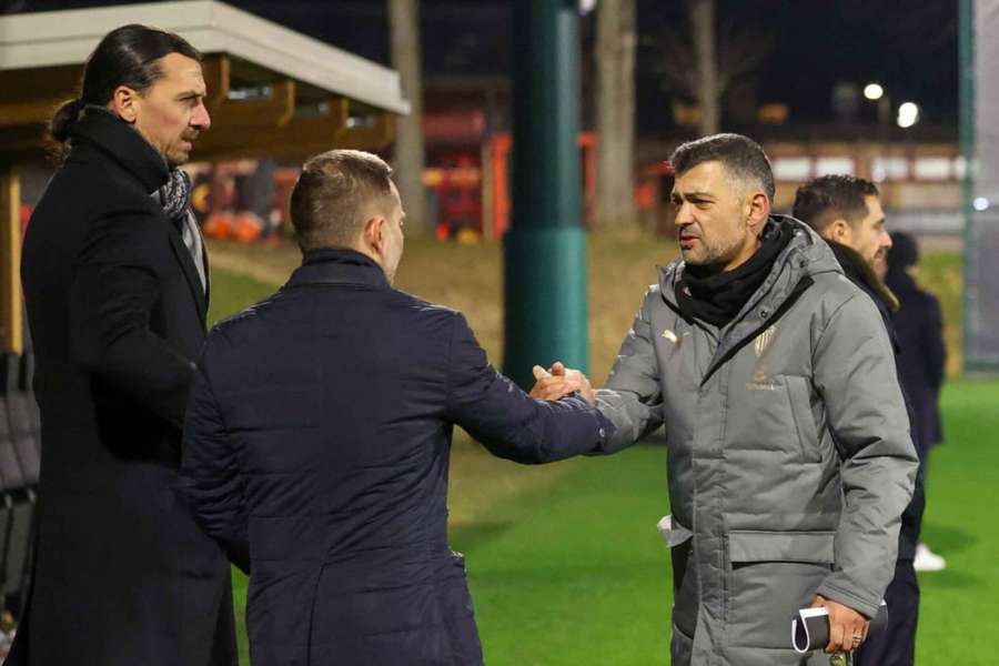 Sérgio Conceição com Ibrahimovic no treino