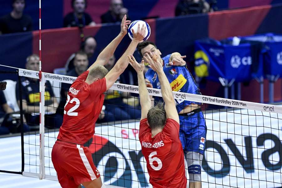 Denmark in action against Italy in the EuroVolley tournament Denmark in action against Italy in the EuroVolley tournament