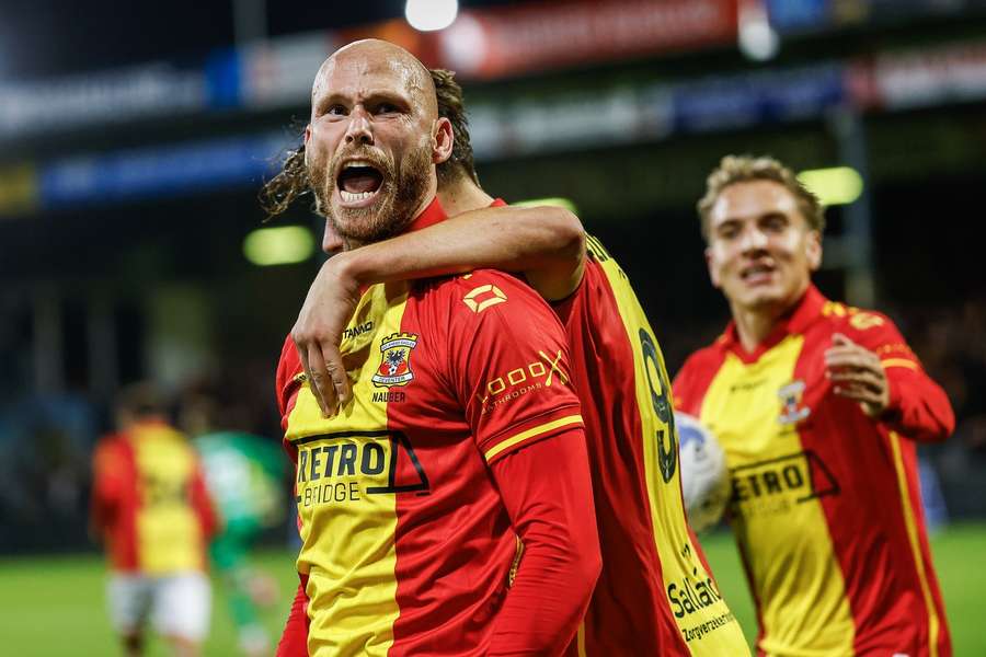 Go Ahead Eagles' Gerrit Nauber celebrates scoring the equaliser in injury time against NEC