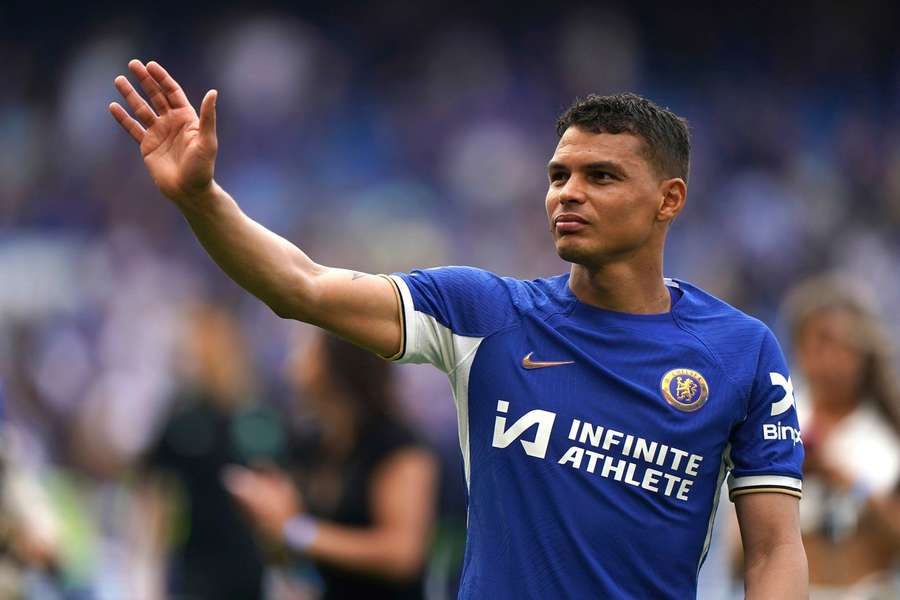 Thiago Silva applauds Chelsea supporters after playing his final match for the club last year