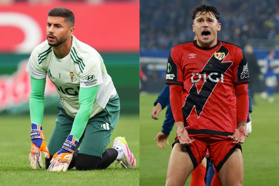 Horațiu Moldovan (stânga) și Real Oviedo au retrogradat din LaLiga ca urmare a rezultatului obținut de Andrei Rațiu (dreapta) și Rayo, 1-1 cu Girona
