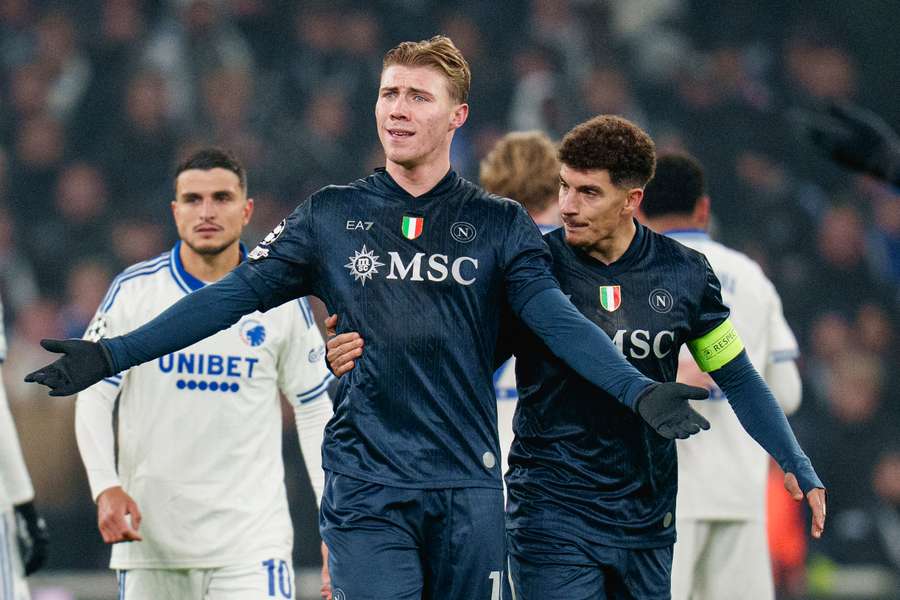 Rasmus Højlund si lamenta durante Copenhagen-Napoli
