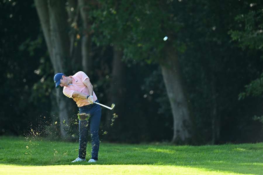 McIlroy approaches the 16th hole on day 2 of the BMW PGA Championship
