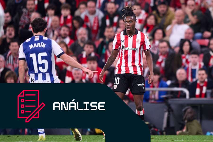 Nico Williams do Athletic Club durante o jogo frente à Real Sociedad