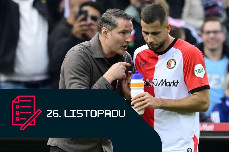 Brian Priske a Dávid Hancko během utkání Feyenoordu.
