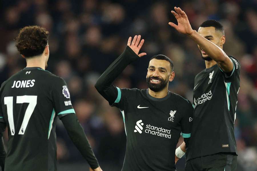Mohamed Salah esulta per il gol segnato al West Ham