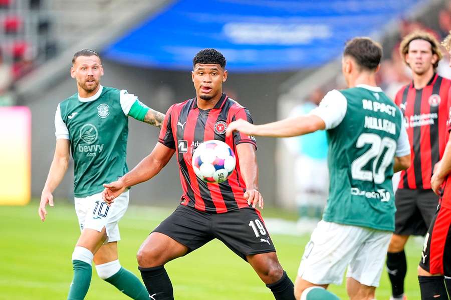 FC Midtjylland's Pedro Bravo in action against Hibernians' Josh Mulligan FC Midtjylland's Pedro Bravo in action against Hibernians' Josh Mulligan