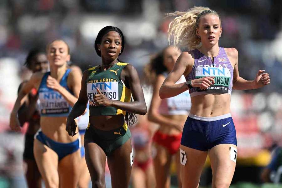 Keely Hodgkinson competes in the heats for the women's 800m