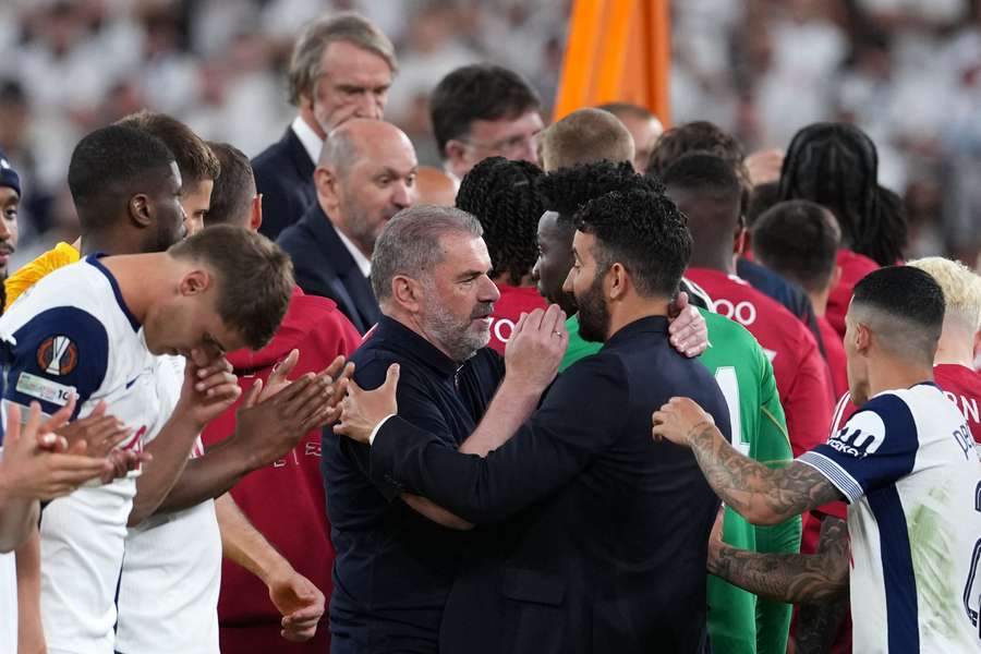 Amorim (R) and Spurs Head of Ange Postecoglou after the game Amorim (R) and Spurs Head of Ange Postecoglou after the game
