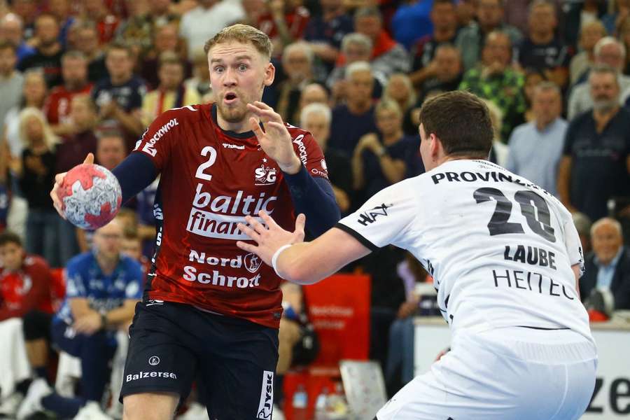 Flensburg's Simon Pytlick in action today against THW Kiel