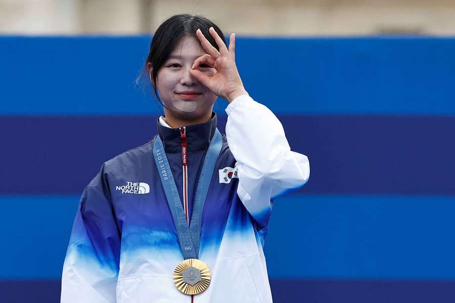 Gold medallist Lim Sihyeon of South Korea on the medal podium