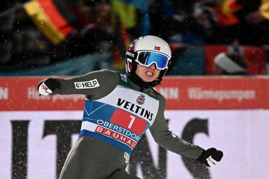 Granerud celebrates his win at the Four Hills opener