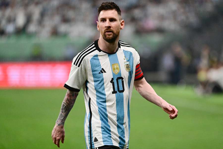 Argentina's Lionel Messi looks on during a friendly football match against Australia