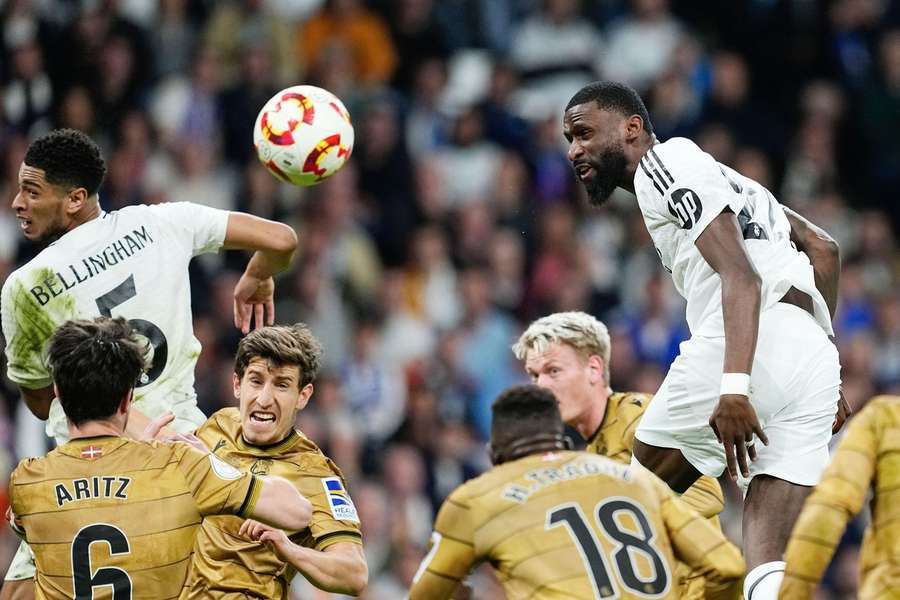 Real Madrid's Antonio Rudiger scores the winner in the Copa del Rey semi-final 2nd leg against Real Sociedad