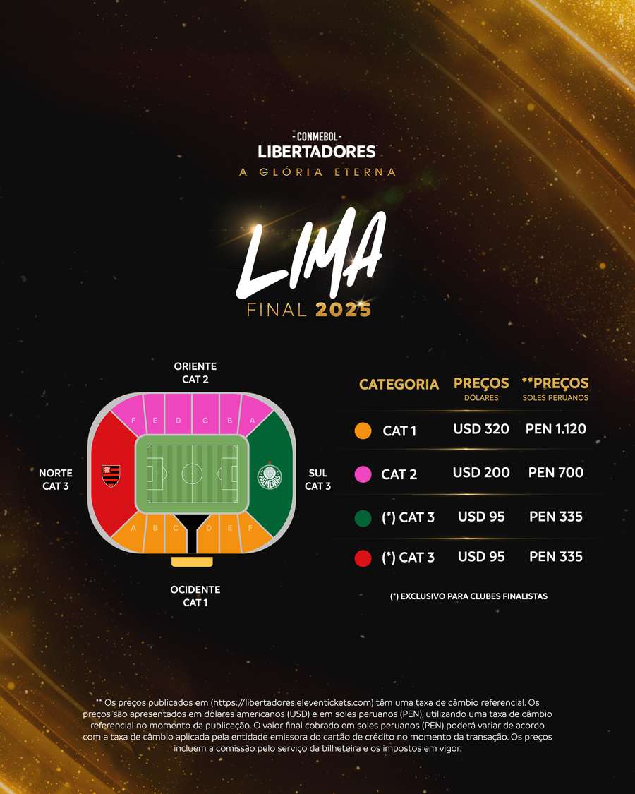 As categorias 1 e 2 serão vendidas a partir desta terça-feira (4) As categorias 1 e 2 serão vendidas a partir desta terça-feira (4)