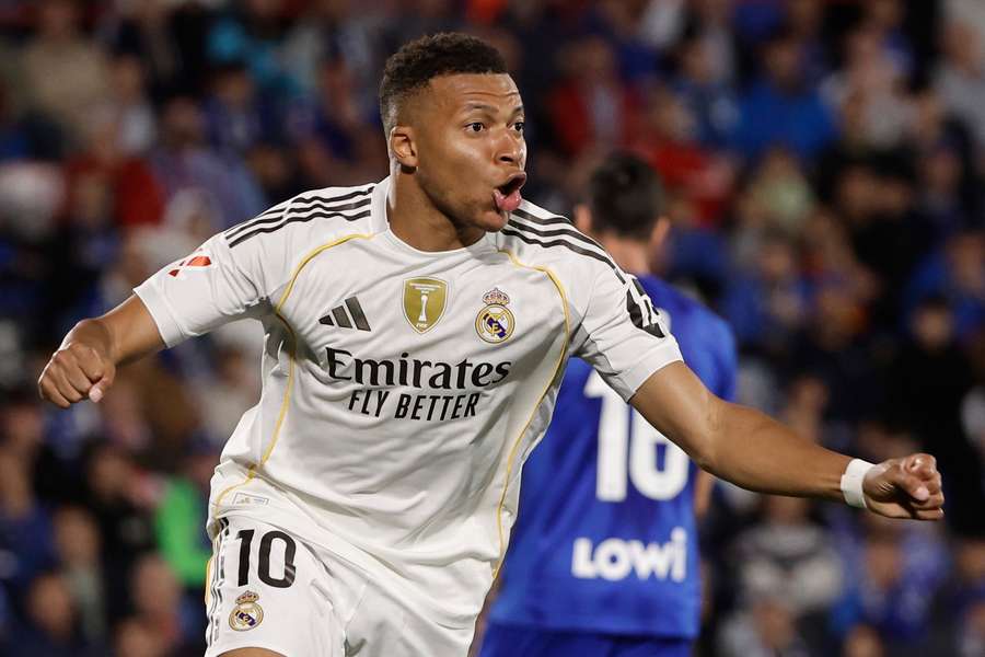 Kylian Mbappe celebrates his goal against Getafe Kylian Mbappe celebrates his goal against Getafe