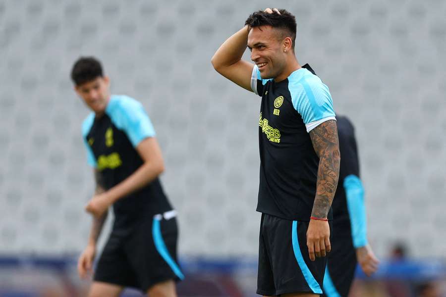 Inter's Lautaro Martinez in training ahead of the final