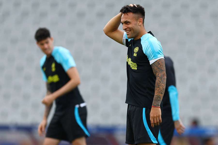 Inter's Lautaro Martinez in training ahead of the final