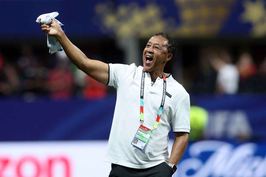 Cape Verde coach Bubista celebrates after the match Cape Verde coach Bubista celebrates after the match