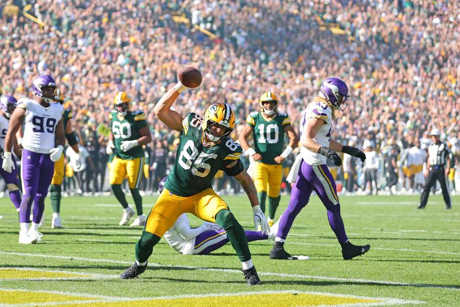 A touchdown during the Packers and Vikings matchup at Lambeau Field on September 29, 2024