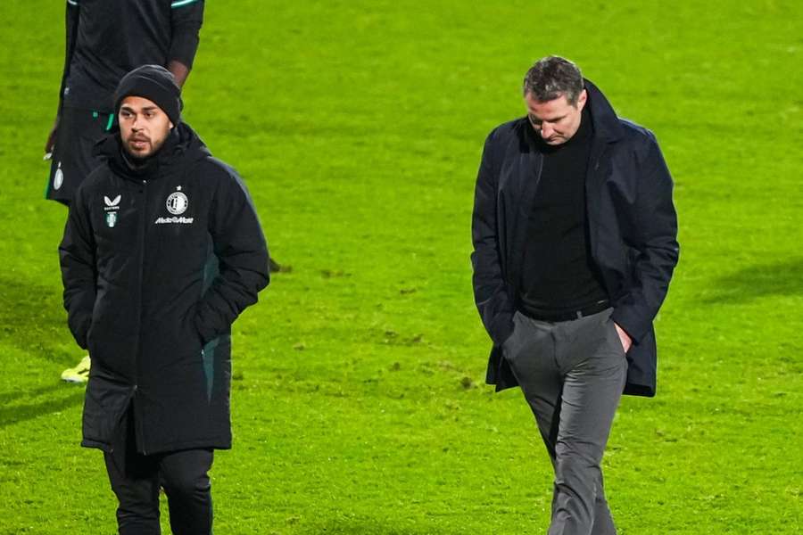 Feyenoord's Danish manager Brian Priske (R) looks defeated after his side's draw away at Willem II