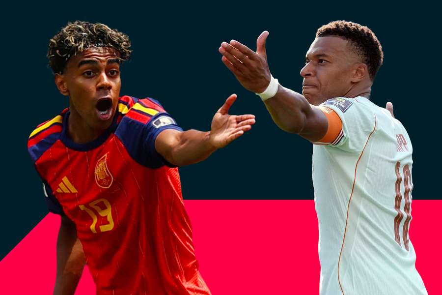 Spain's Lamine Yamal (left) and France's Kylian Mbappe