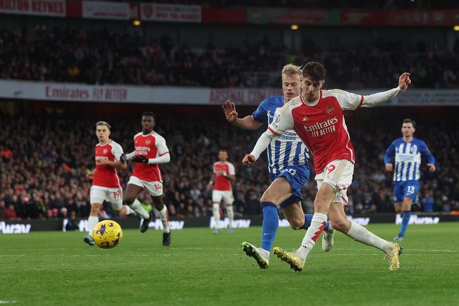 Kai Havertz onderweg naar de 2-0 van Arsenal tegen Brighton