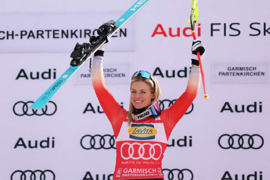 Lara Gut-Behrami celebrates win