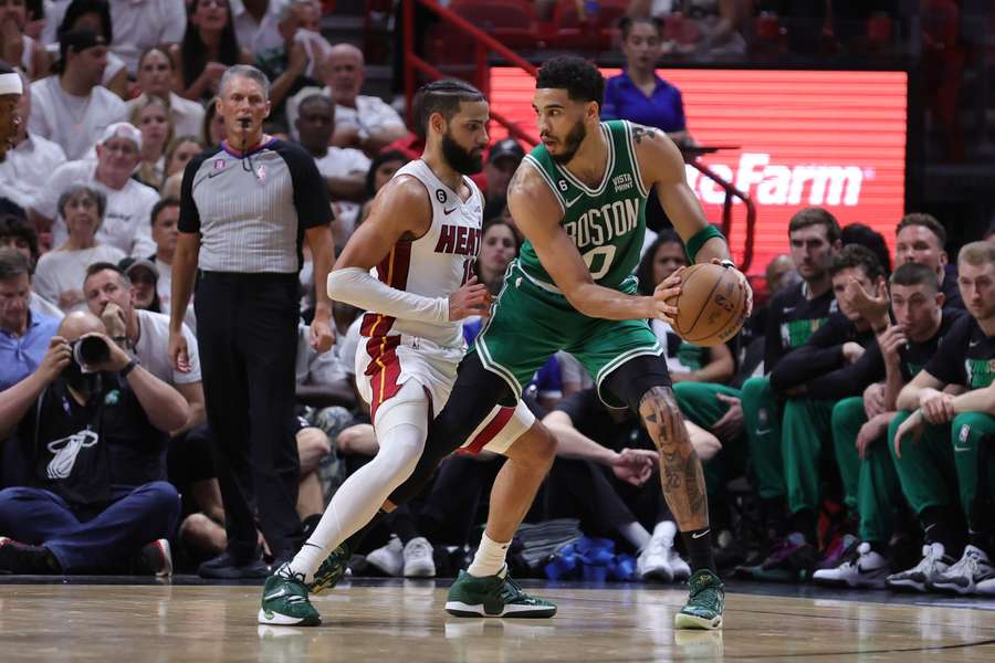 Jayson Tatum top-scored for the Boston Celtics with 34 points as they beat the Miami Heat to stay alive in the Eastern Conference final
