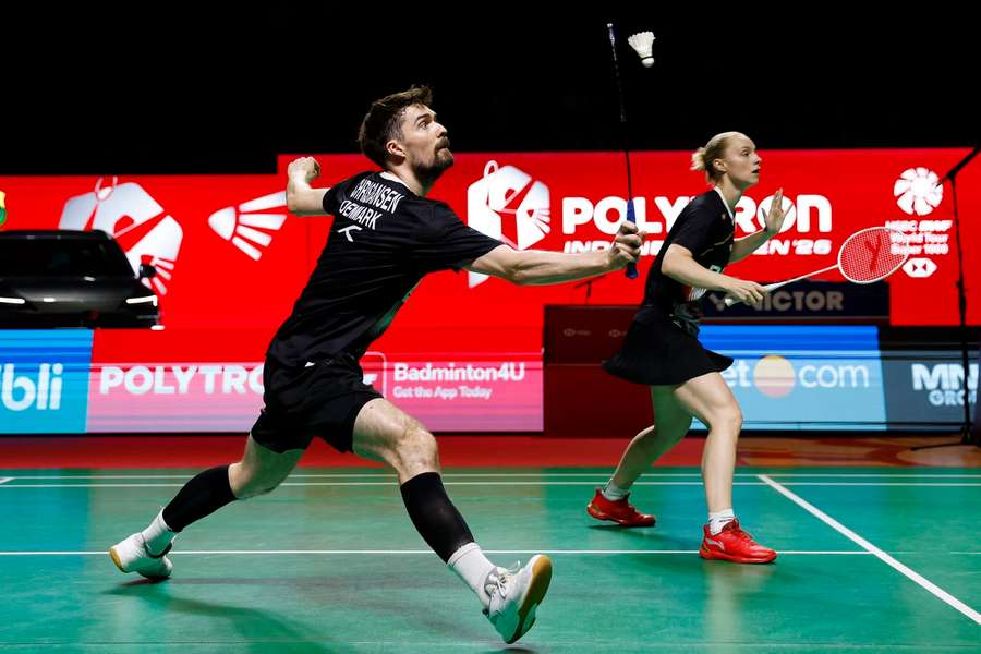 Mathias Christiansen (L) and Alexandra Boje of Denmark in action during the semi-final Mathias Christiansen (L) and Alexandra Boje of Denmark in action during the semi-final