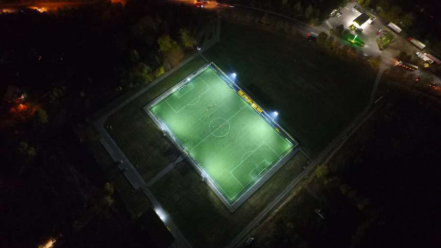 The temporary pitch where the first team plays and trains, awaiting the opening of the renovated stadium
