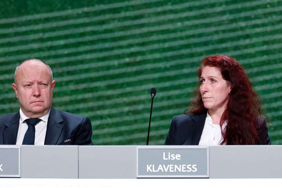 NFF president Lise Klaveness, right