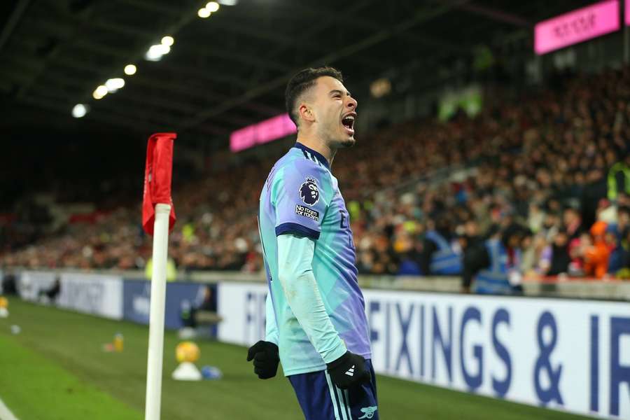 Martinelli celebrando tras marcar el tercer gol del Arsenal