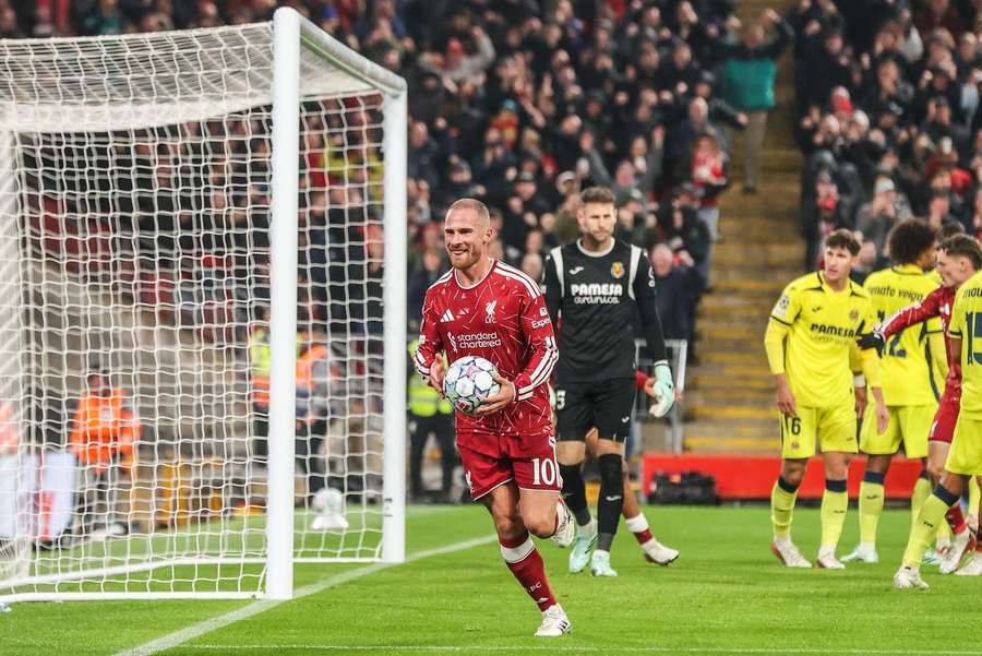 Liverpool's Alexis Mac Allister celebrates scoring against Villarreal
