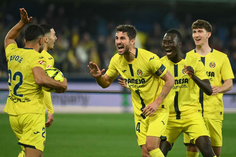 Villarreal players celebrate goal