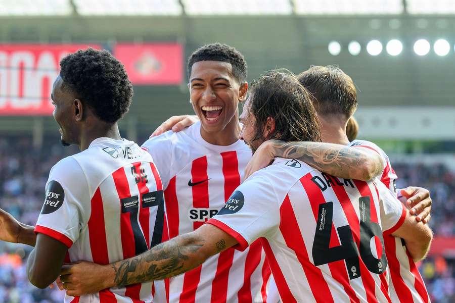 Sunderland's players celebrate a huge win