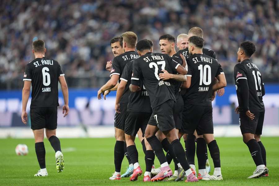 St. Pauli celebrate their opener St. Pauli celebrate their opener