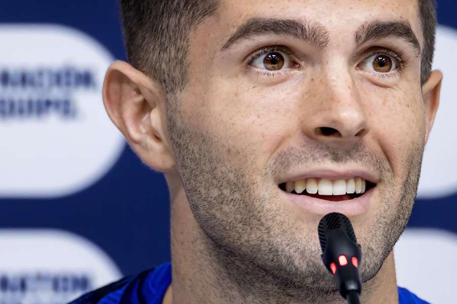 Pulisic speaking at a press conference over the winter