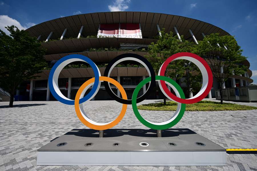 A general view of the Olympic Rings at the Olympic Stadium, the main venue of the Tokyo 2020 Olympic Games