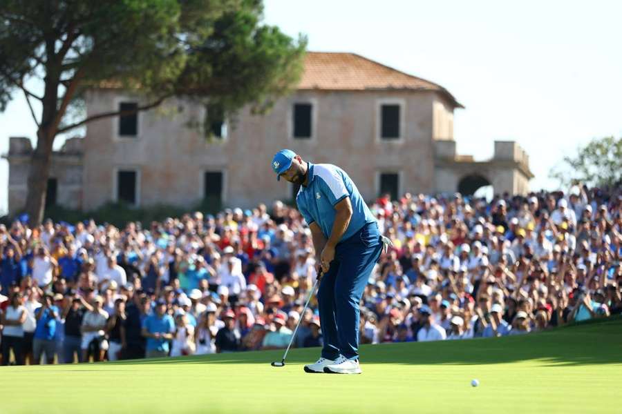 Spain's Jon Rahm and partner Tyrrell Hatton lit the blue touchpaper with a 4&3 victory over world number one Scottie Scheffler and rookie Sam Burns