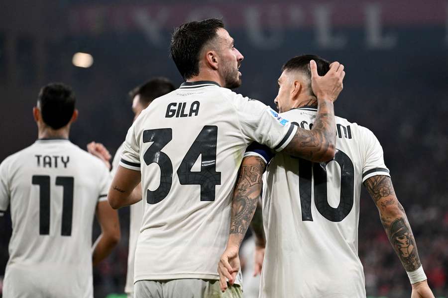 Lazio players celebrate goal