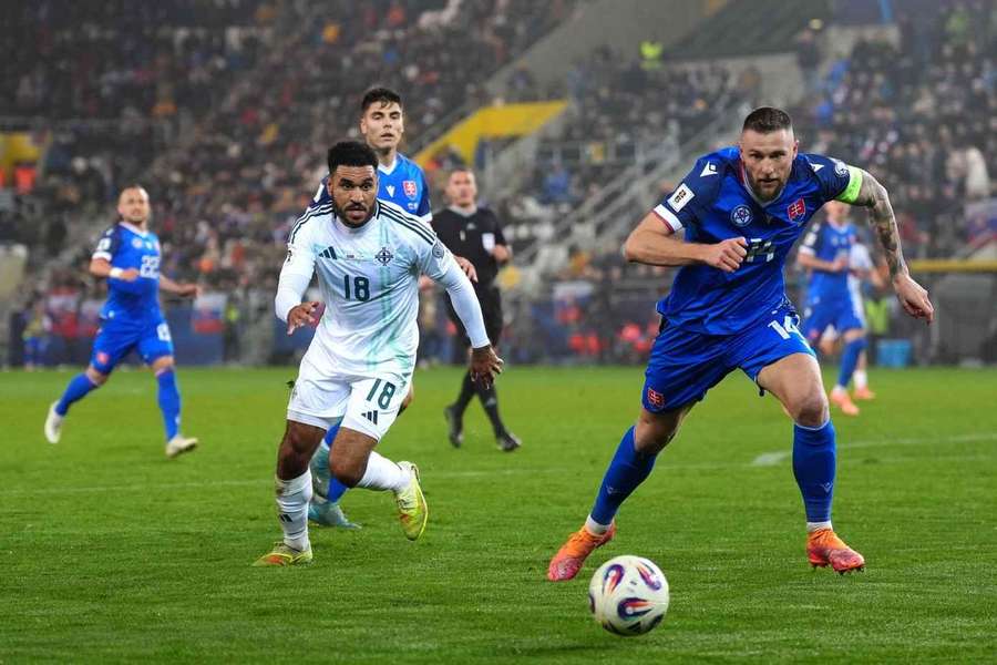 Milan Skriniar (R) had a goal ruled out for Slovakia