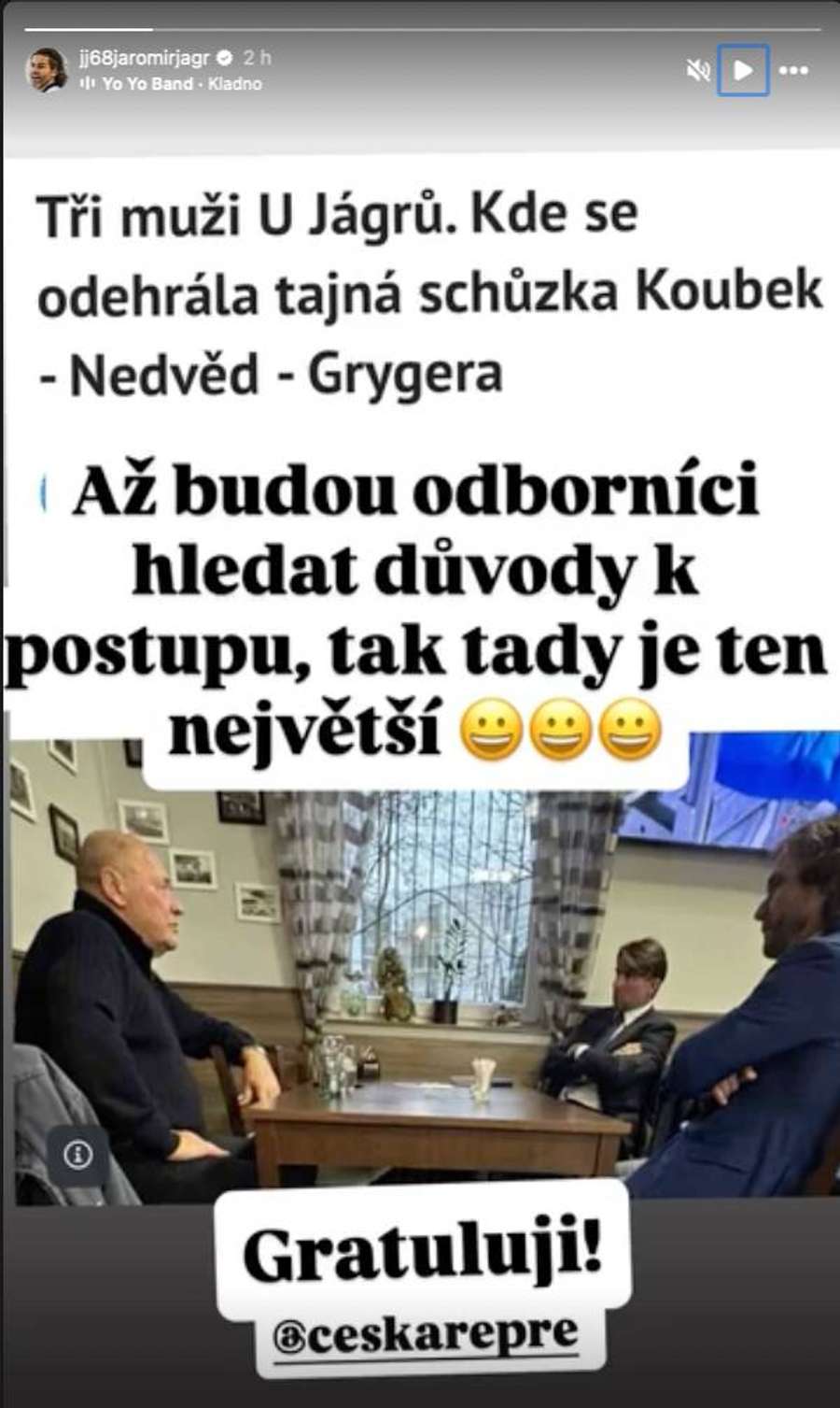 Jágrův příspěvek na síti Instagram.