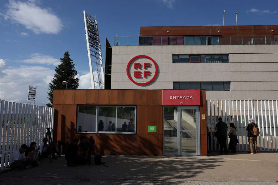 A picture taken on September 15, 2023 shows the headquarters of the Spanish Royal Football Federation (RFEF) in Las Rozas de Madrid