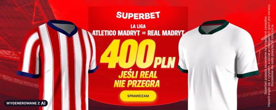 Dołącz do Superbet i zgarnij 400 PLN za wygraną lub remis Realu Madryt Dołącz do Superbet i zgarnij 400 PLN za wygraną lub remis Realu Madryt
