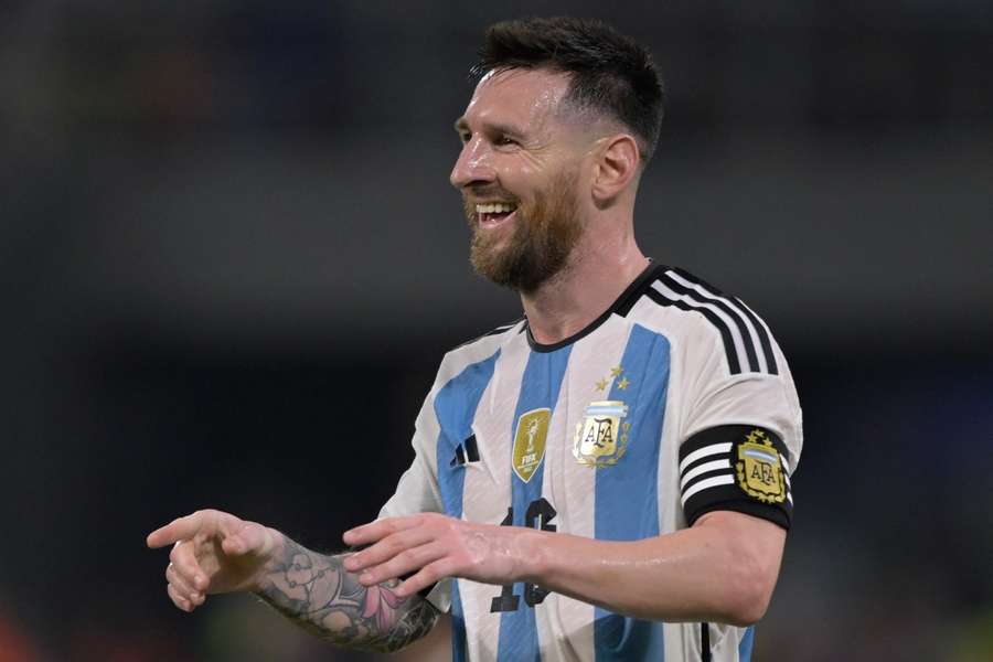 Argentina's forward Lionel Messi celebrates