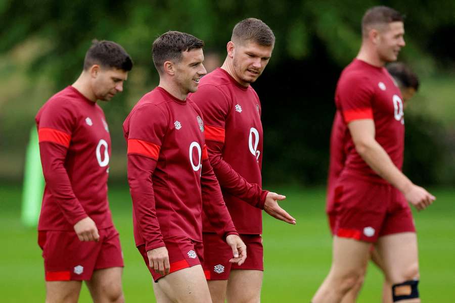 George Ford and Owen Farrell take part in a training session ahead of England's clash with Samoa