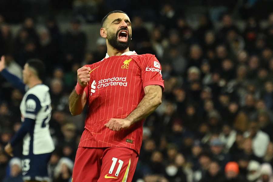 Salah festeggia il suo primo gol contro gli Spurs