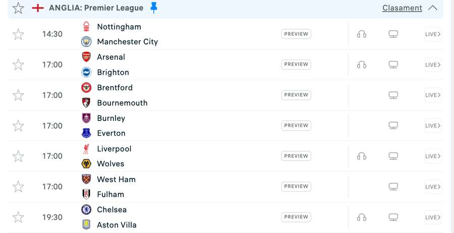 Programul zilei în Premier League