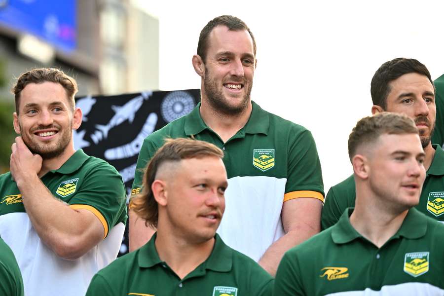 Kangaroos captain Isaah Yeo smiles during a team photo. 